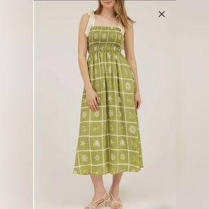 Olive Green Patterned Midi Dress